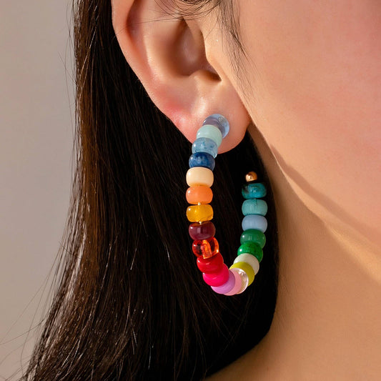 Multi-Color Beaded Hoop Earrings | Gold