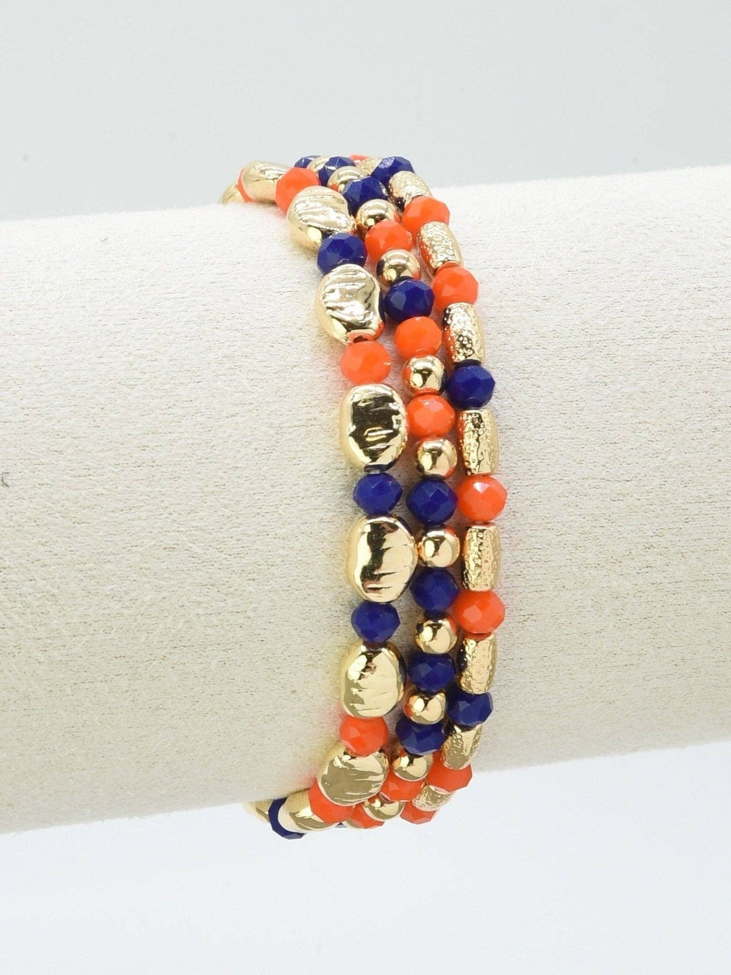 3 Piece CCB Metal Glass Bead Stretch Bracelet Set: Black Red