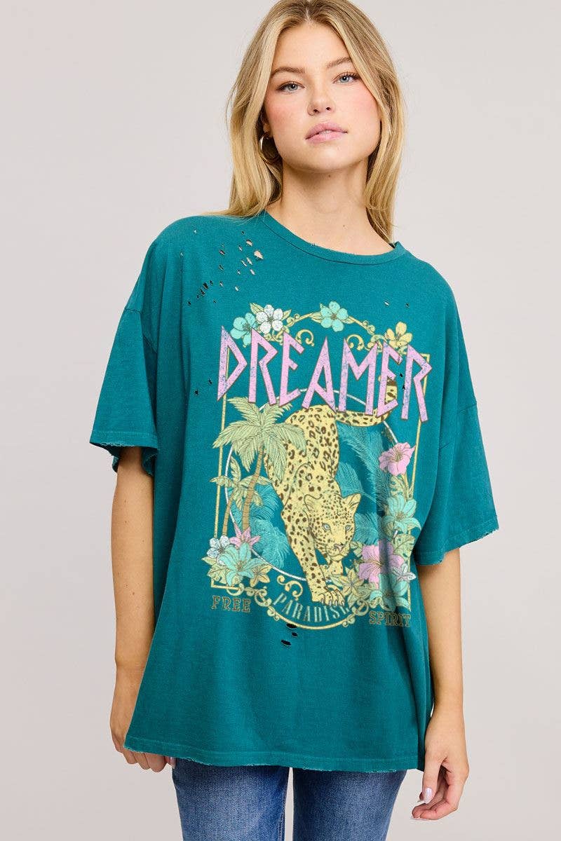 Dreamer Paradise Graphic S/S Oversized Seamless Tee-ZO: TEAL
