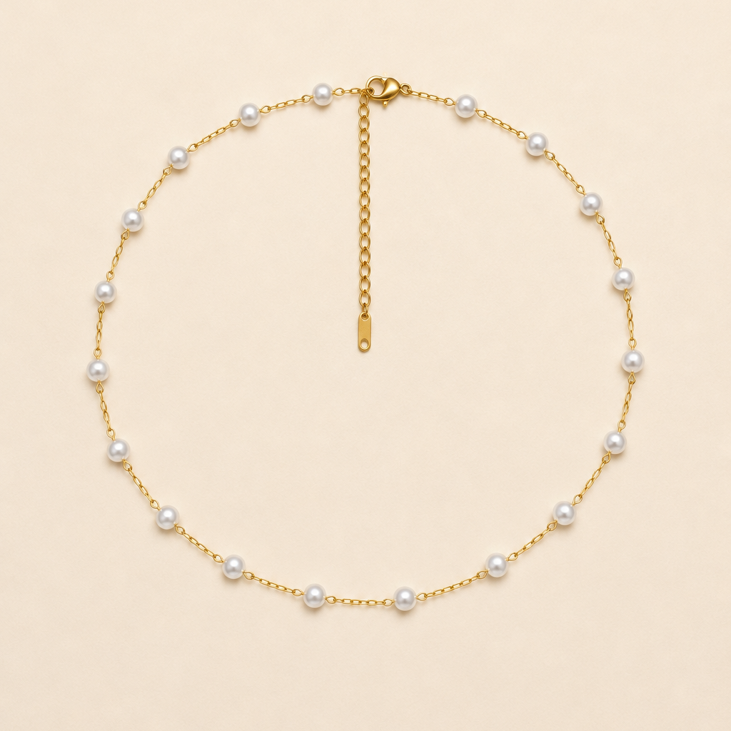 TITANIUM STEEL PEARL STATION NECKLACE 2
