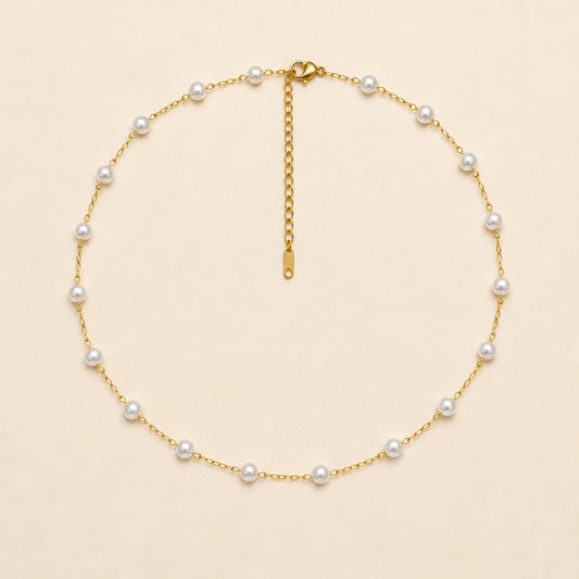 TITANIUM  STEEL PEARL STATION NECKLACE 1