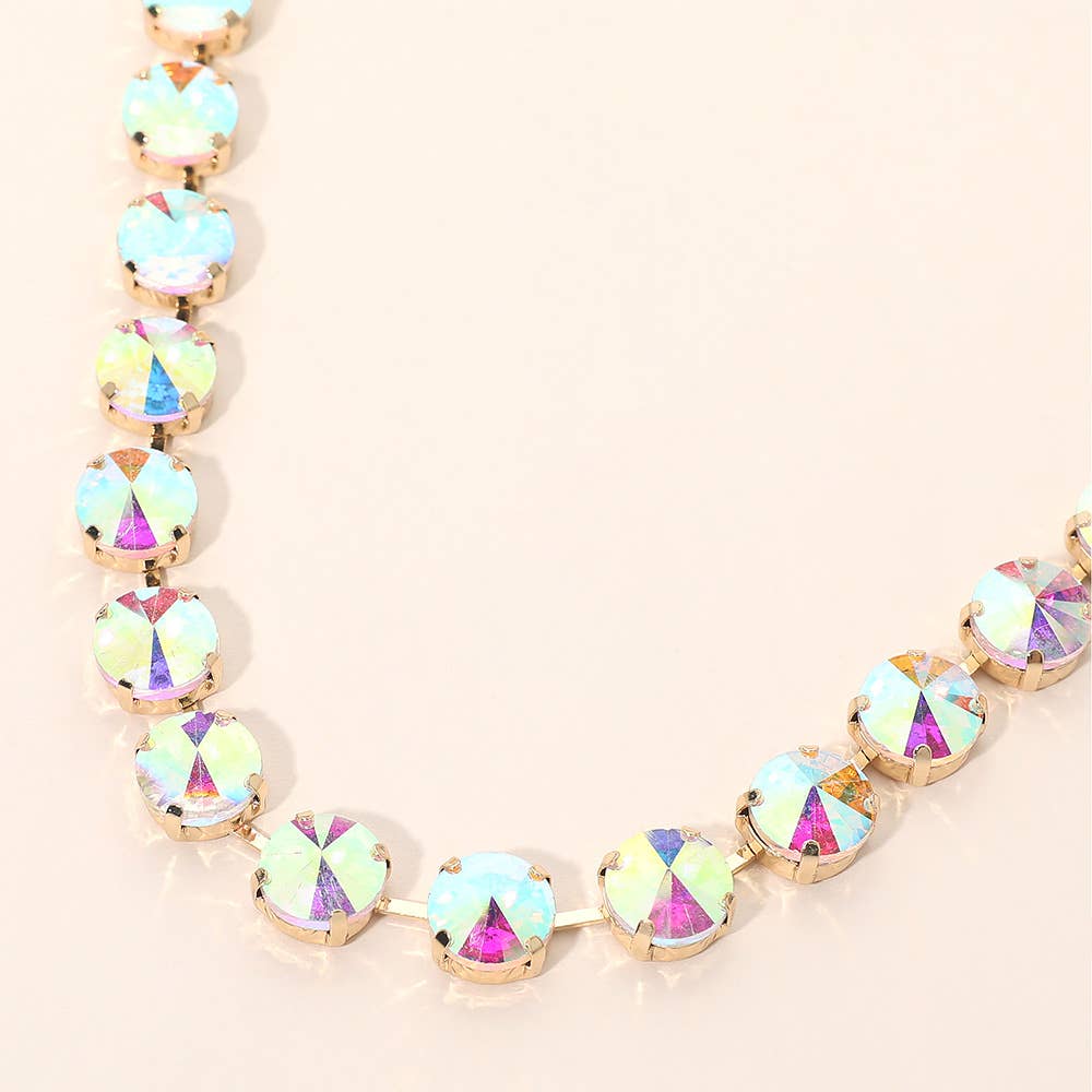 Round Cut Stone Cluster Link Evening Necklace: Gold,Multi