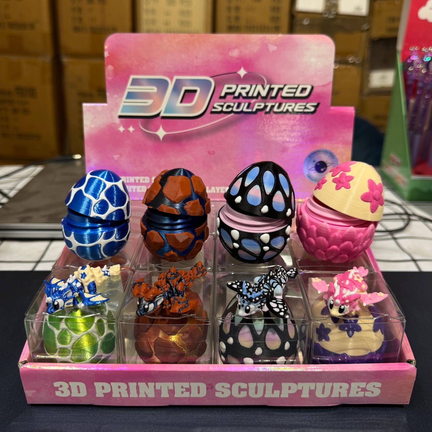 3D Printed Colorful Baby Dragon and Egg 2"