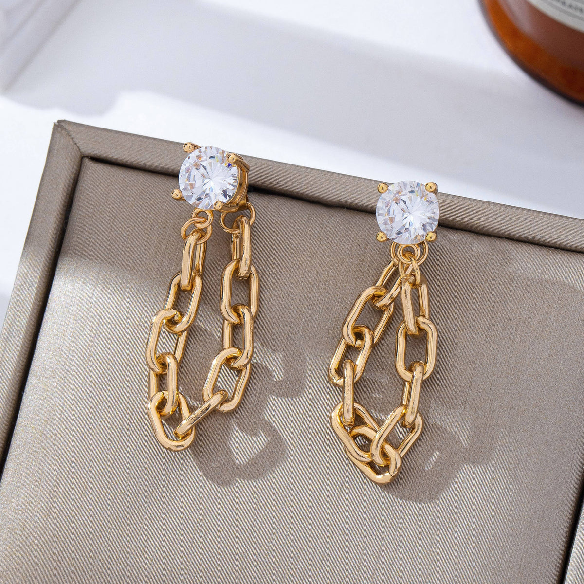 Crystal Stud Hoop and Drop Link Earrings Gold