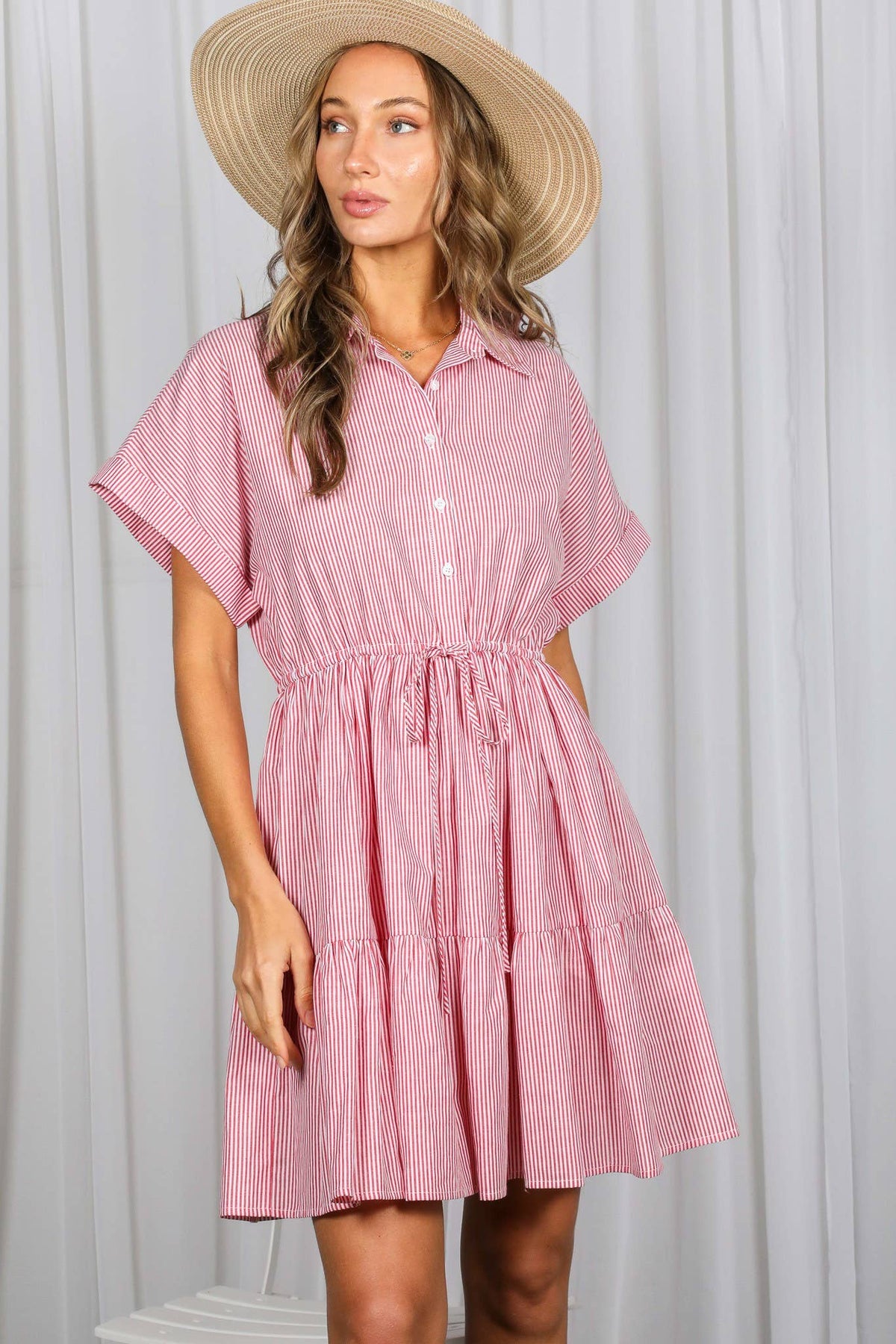 Striped Casual Dress Brown
