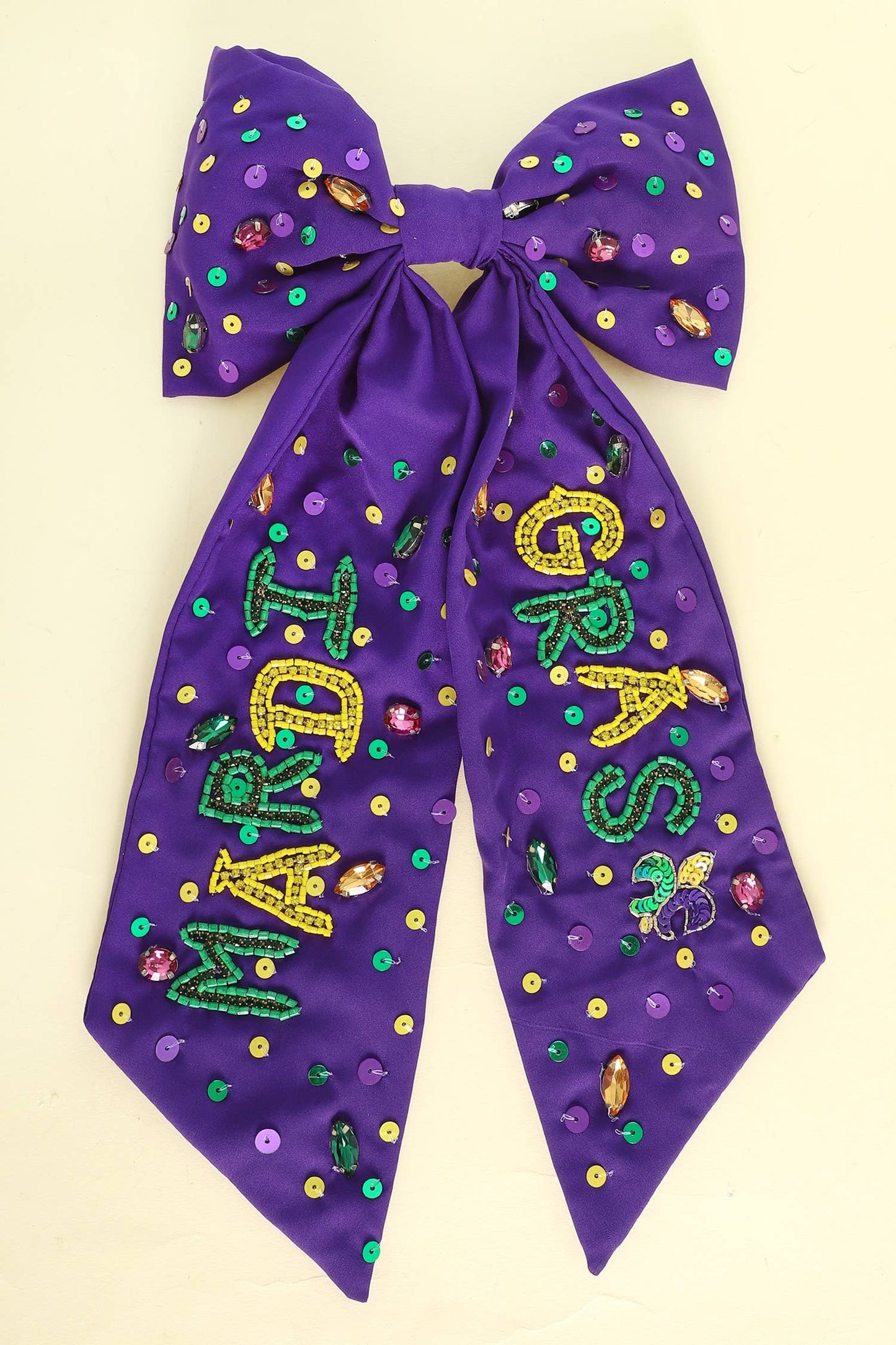 Mardi Gras Jeweled Bow Barrette Hair Clip