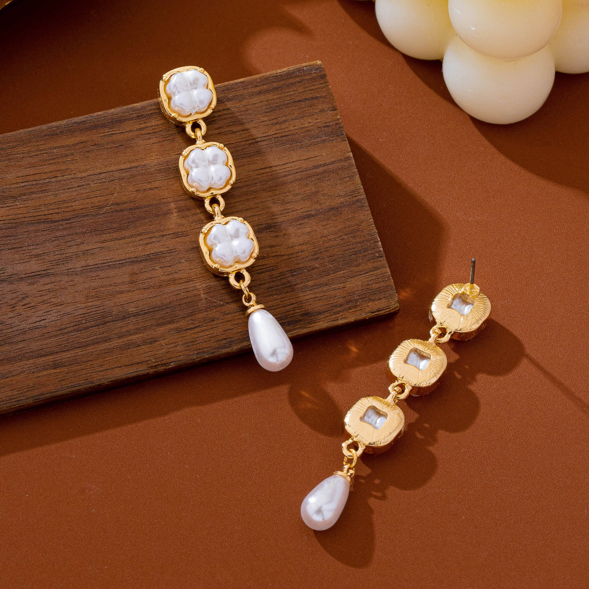 Pearlized Square Link Teardrop Earrings