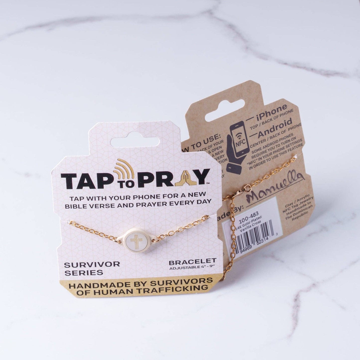 Tap To Pray® Survivor Series Chain Bracelet: 14K Gold-Plated + Vanilla Cross