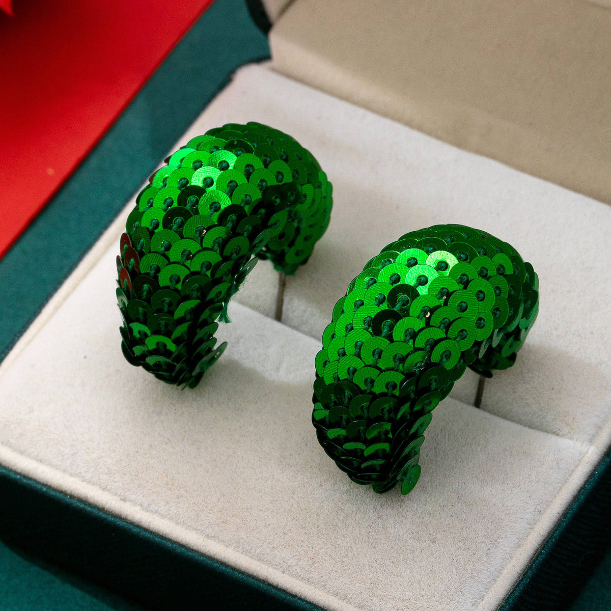 Christmas Red and Green Sequin Chunky Earrings RED