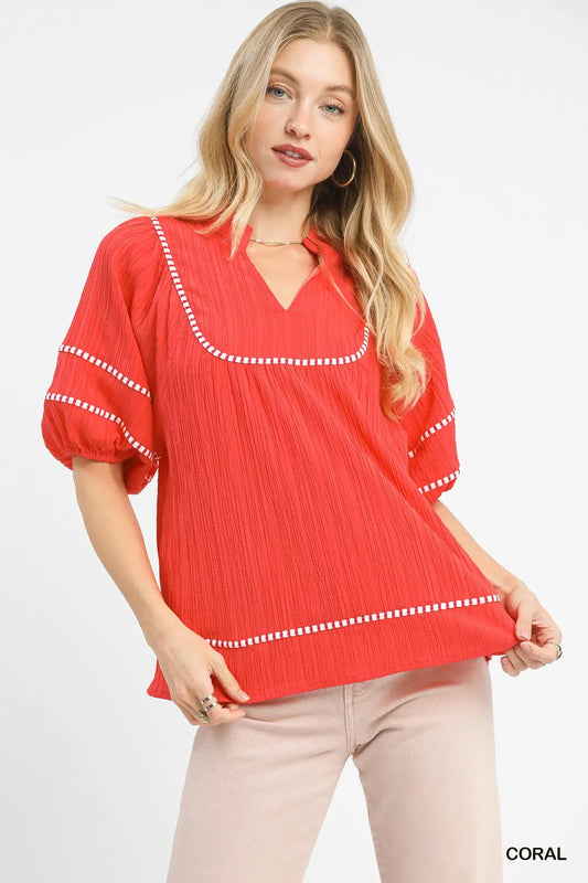 Red w/White Detail Top
