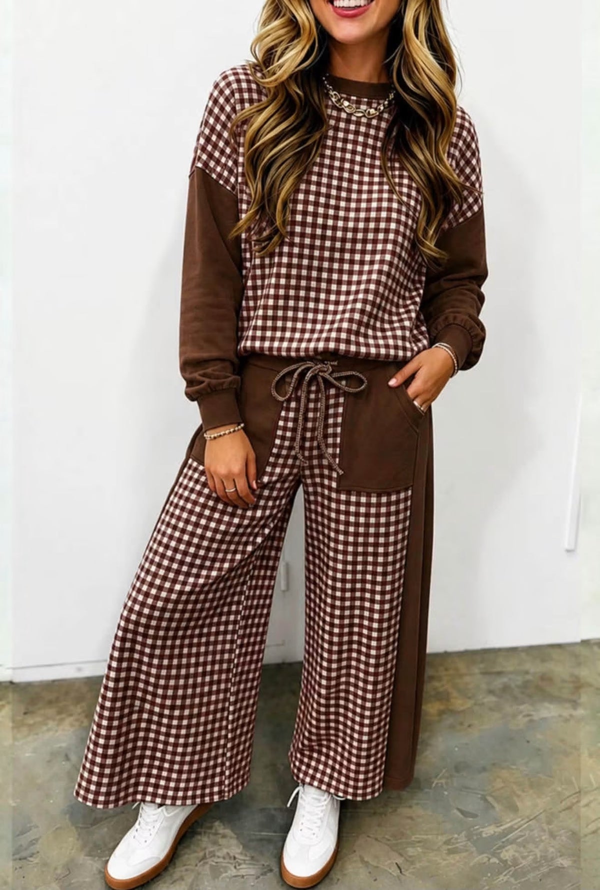 Brown Plaid Color Block Set
