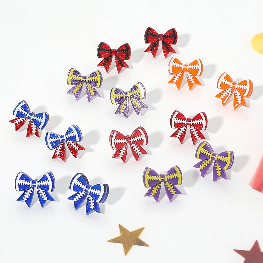 Game Day Football Bow Stud Earrings: Orange
