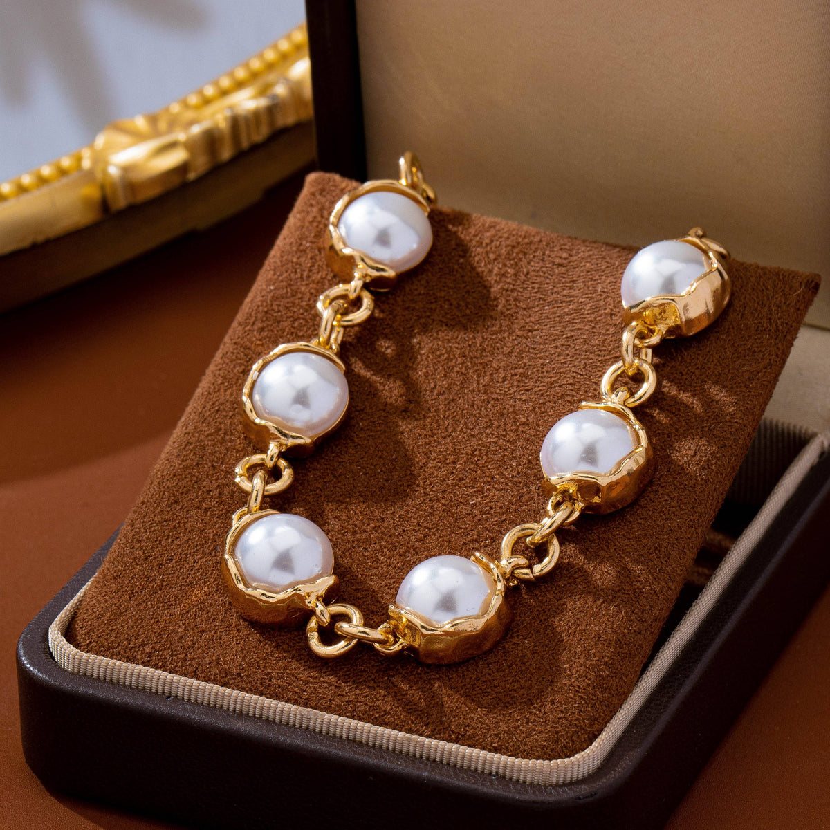 Bezel-Set Pearl Gold Toggle Bracelet