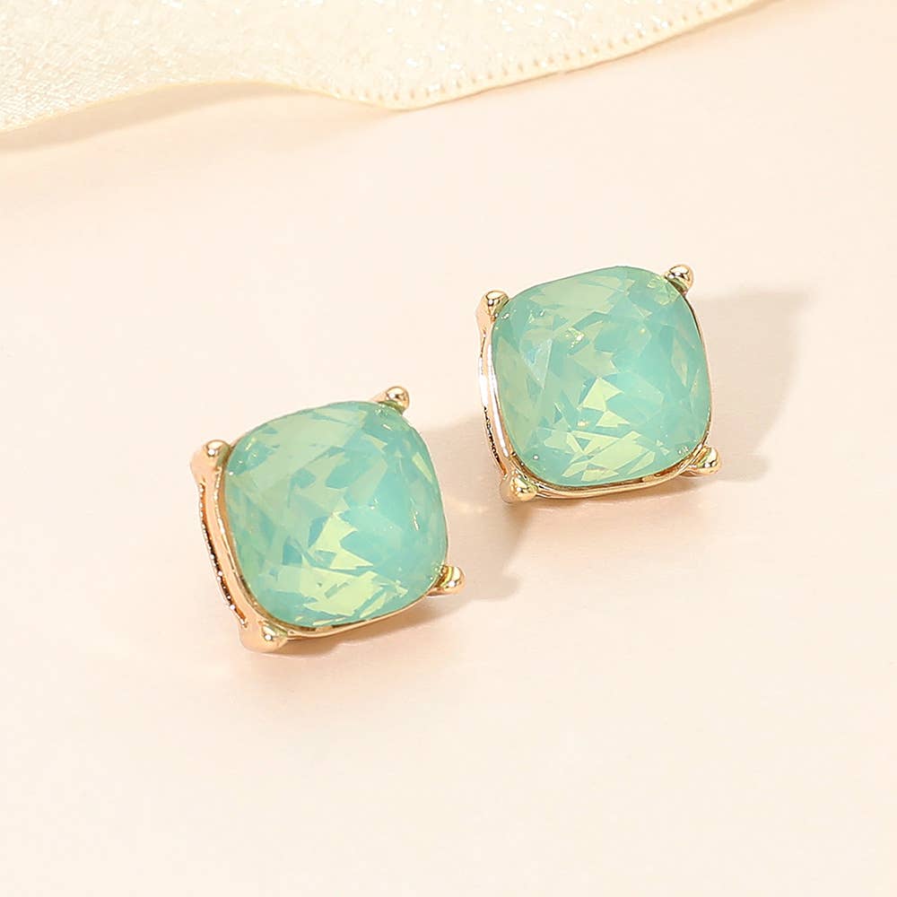 Square Cushion Stud Earrings: Gold,Jet Black