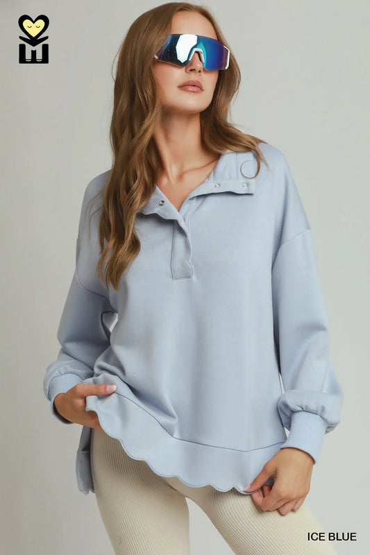 Ice Blue Scalloped Pullover