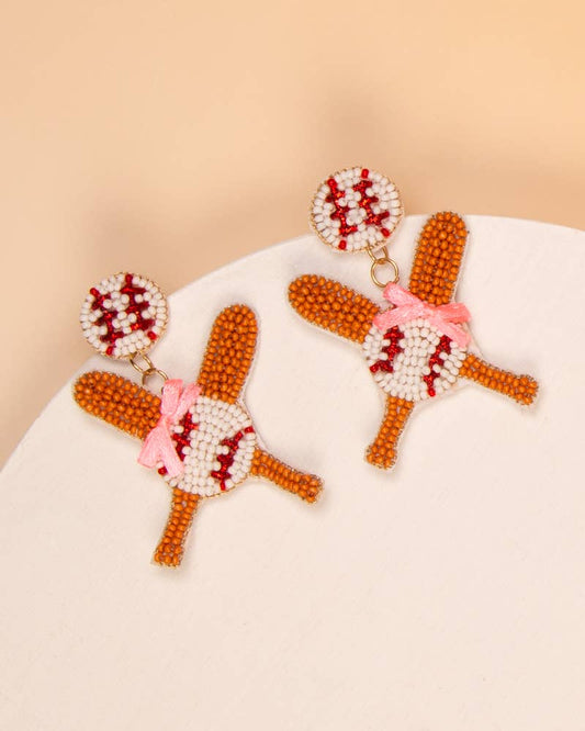 Gameday Bead Embellished Baseball Theme Post Dangle Earrings