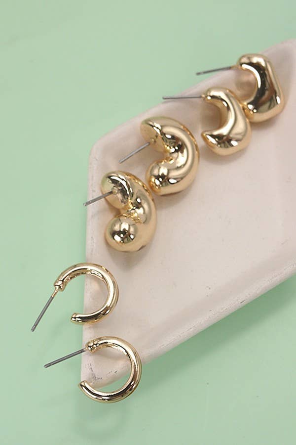 BUBBLE HOOP HUGGIE TRIO EARRINGS | Gold