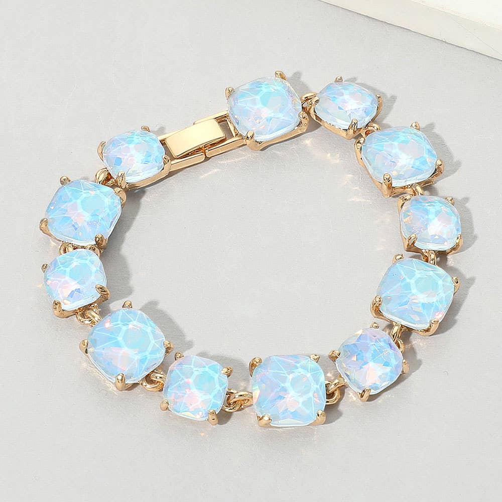 Cushion Square Stone Link Evening Bracelet: WHITE AB