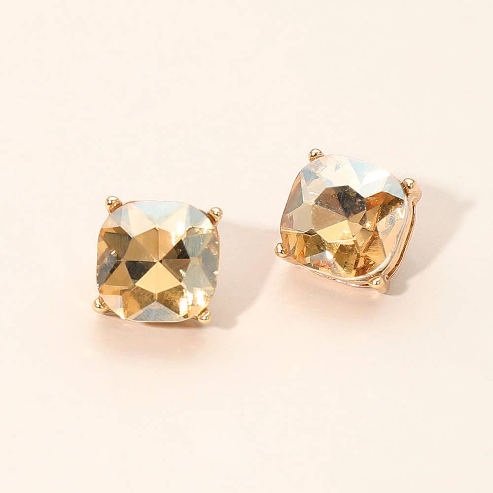Square Cushion Stud Earrings: Gold,Siam