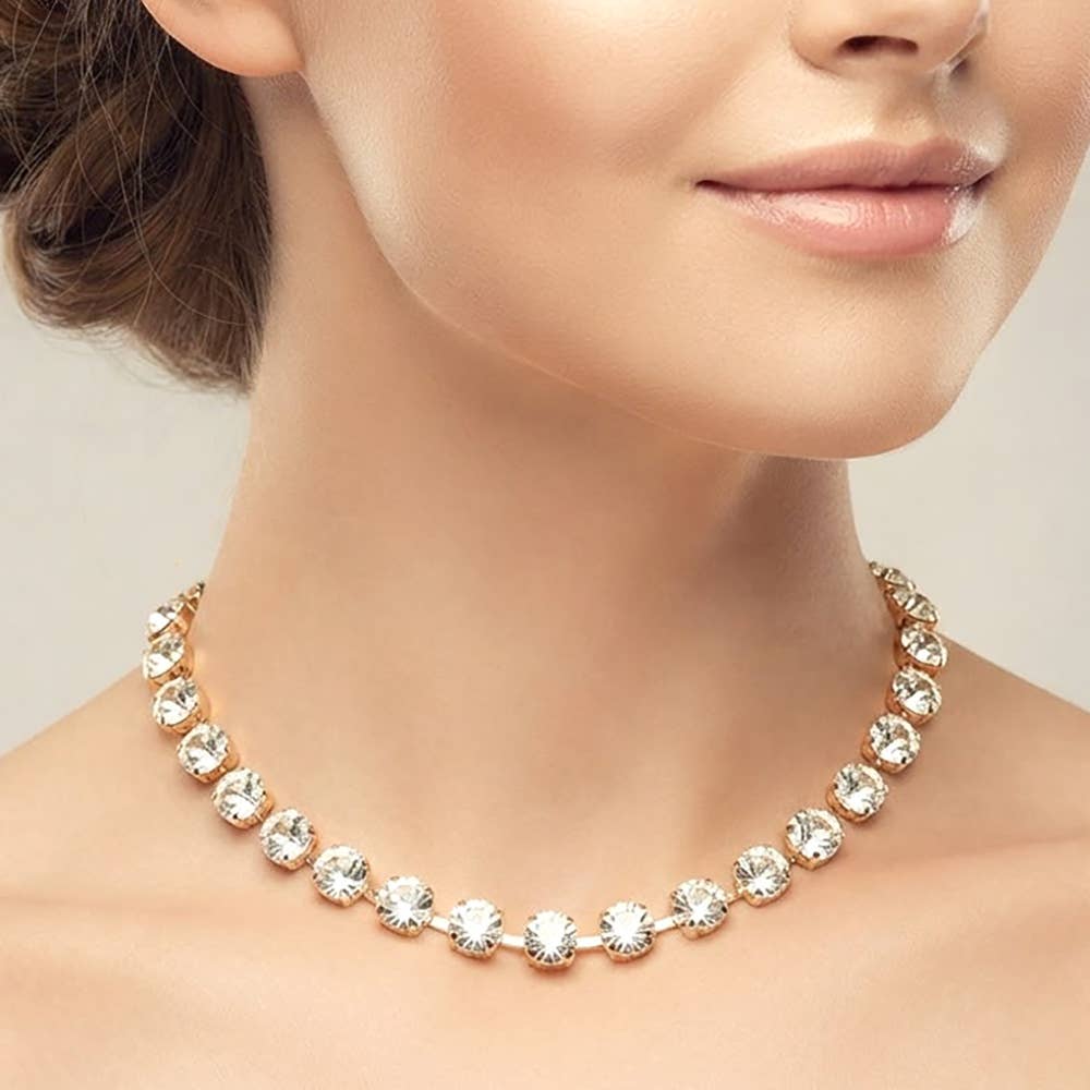Round Cut Stone Cluster Link Evening Necklace: Gold,Multi