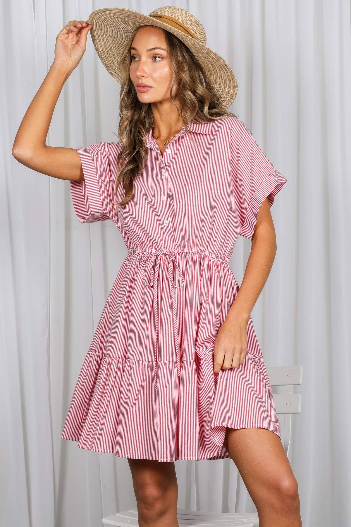 Striped Casual Dress Brown