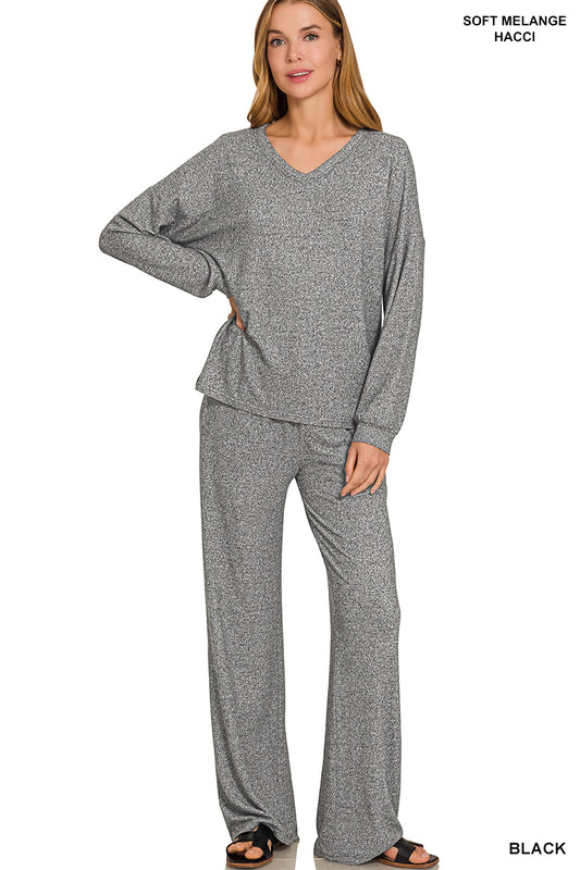 Round Neck Long Sleeve Set-Black