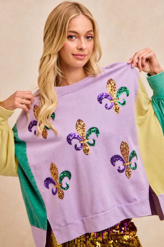 Sequin Fleur De Lis Sweatshirt Top