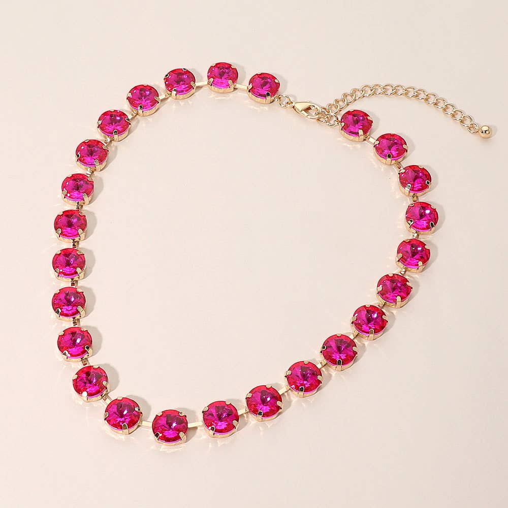 Round Cut Stone Cluster Link Evening Necklace: Gold,Multi