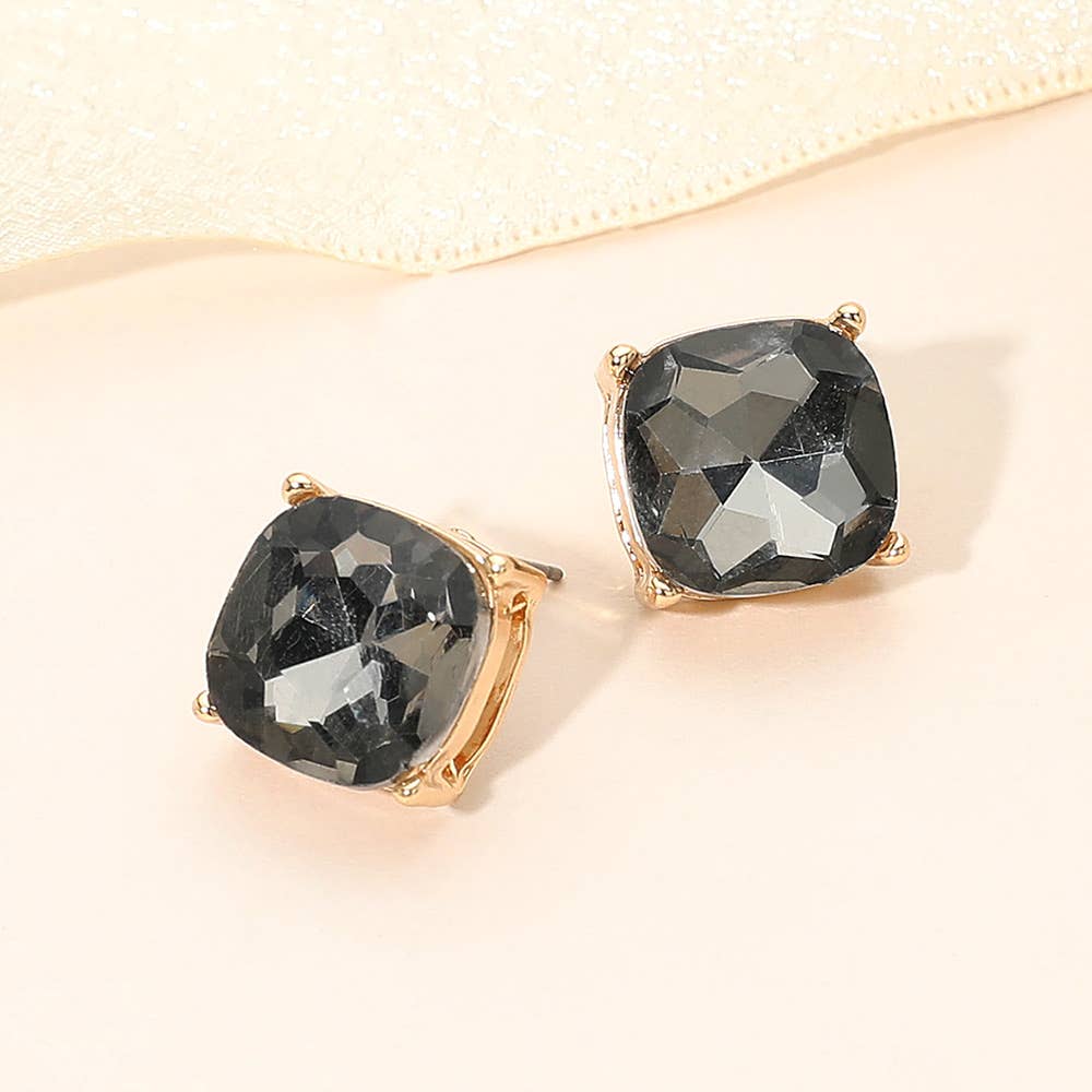 Square Cushion Stud Earrings: Gold,White