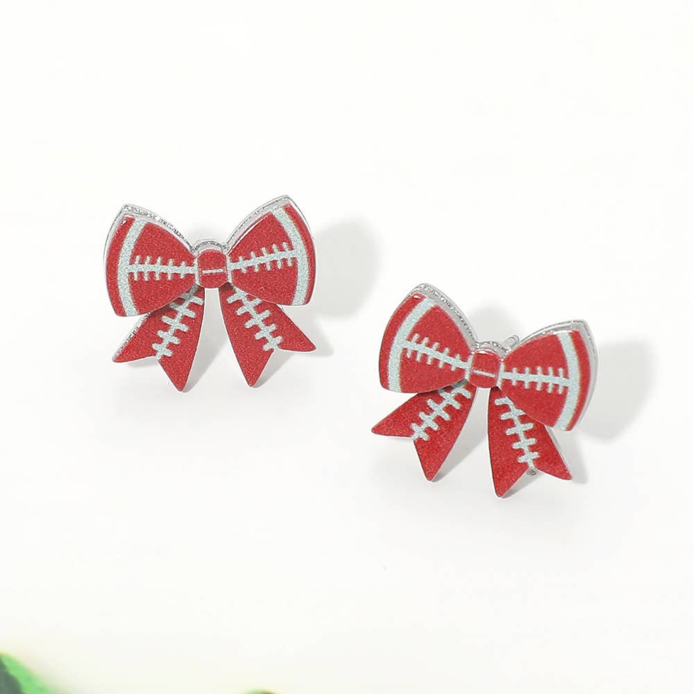 Game Day Football Bow Stud Earrings: Orange