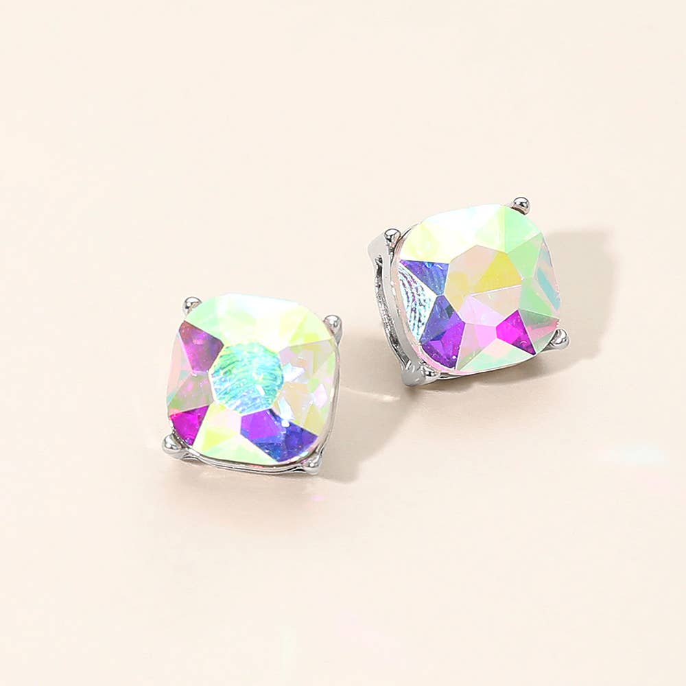 Square Cushion Stud Earrings: Gold,Siam