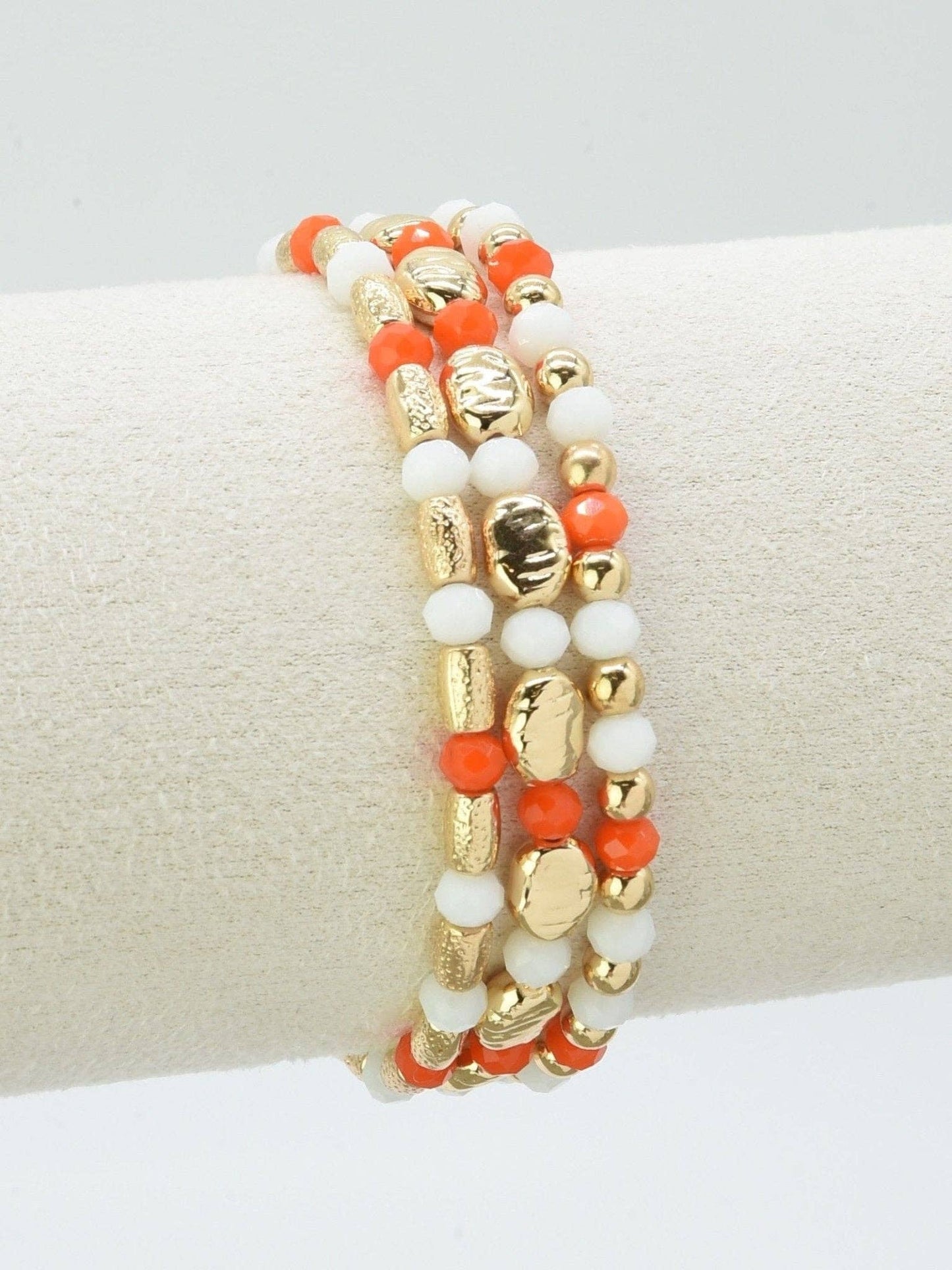 3 Piece CCB Metal Glass Bead Stretch Bracelet Set: Black Red