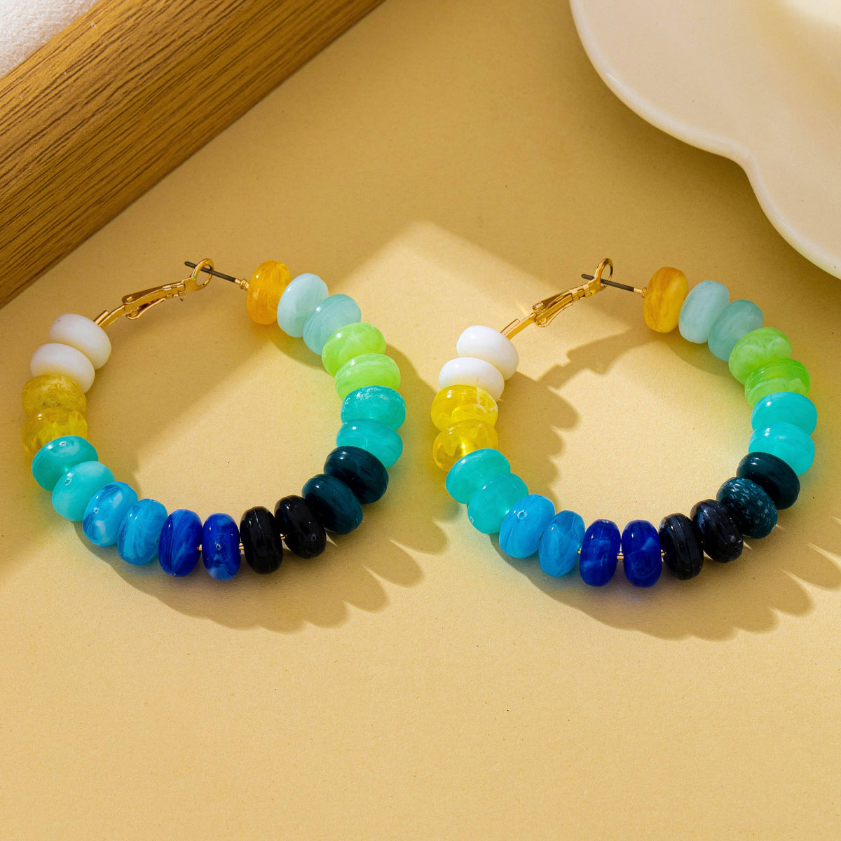Multi Color Beaded Hoop Earrings