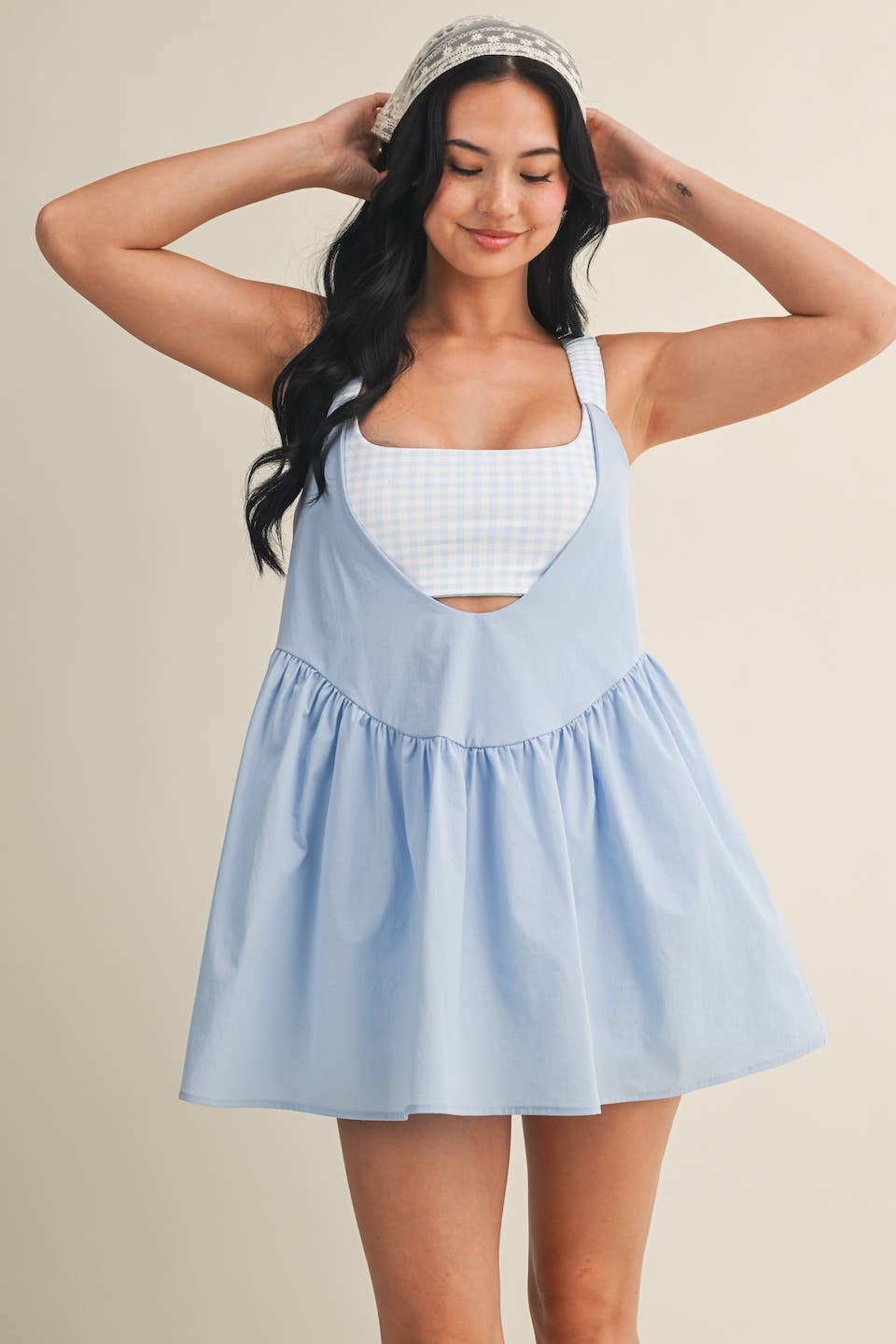 Gingham Print Double Layered Play Dress: Lemon