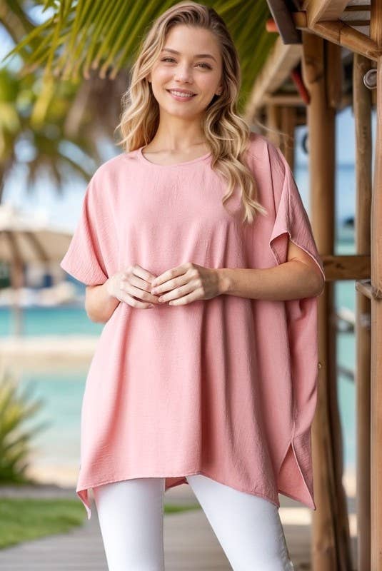 SHORT SLEEVE SOLID LOOSE FIT TOP: HUNTER GREEN