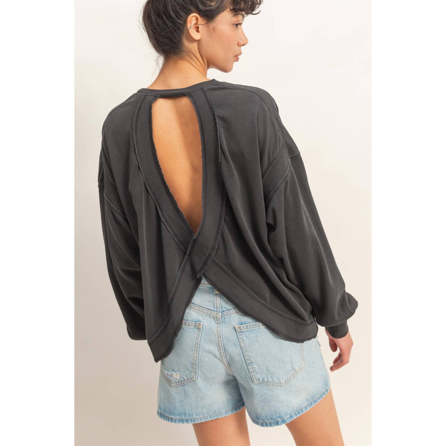 Oversized Cross Detail Open Back Sweatshirt: TURQUOISE