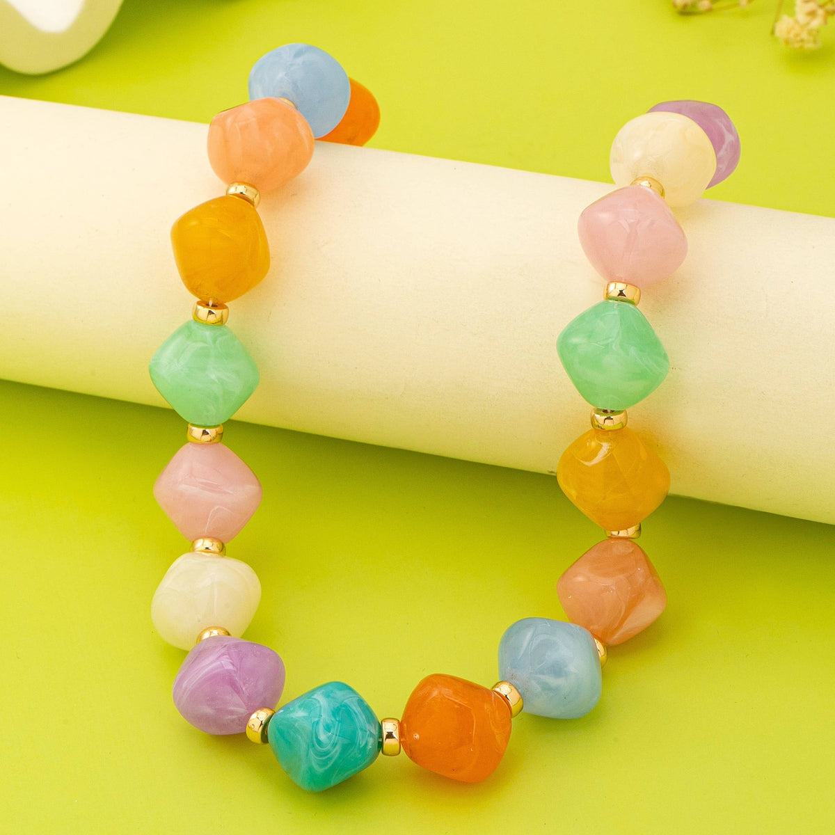 Multicolor Oversized Faceted Pastel Bead Necklace