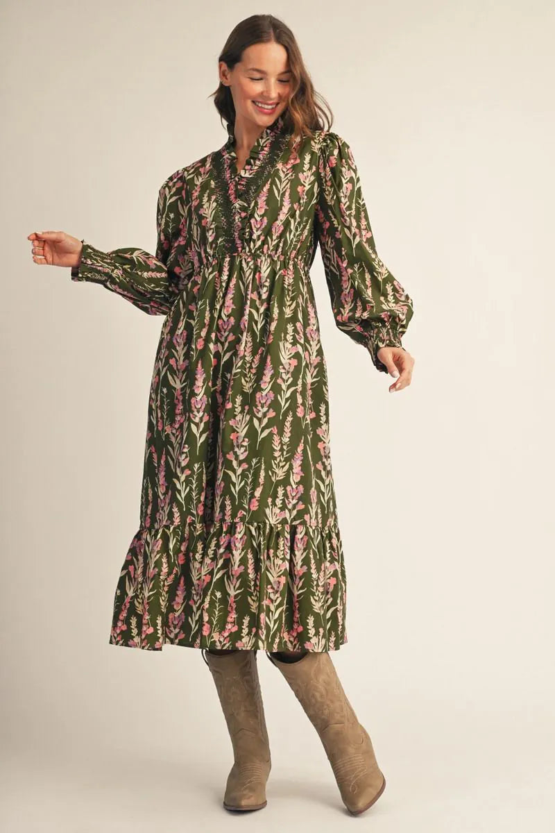 Green Floral Midi Dress
