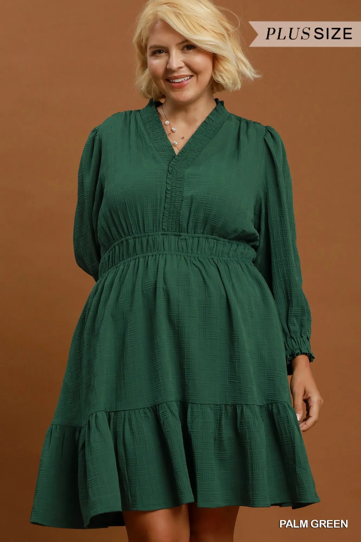 Green Textured Tiered Dress