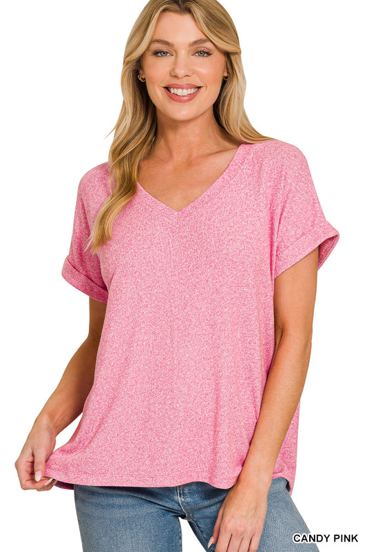 Soft-V Neck Tee-Candy Pink