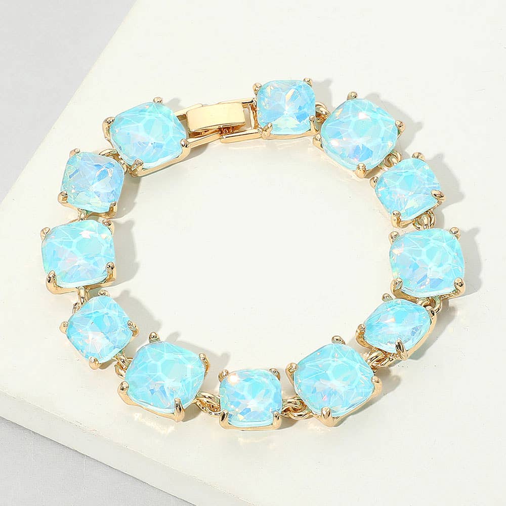 Cushion Square Stone Link Evening Bracelet: Red