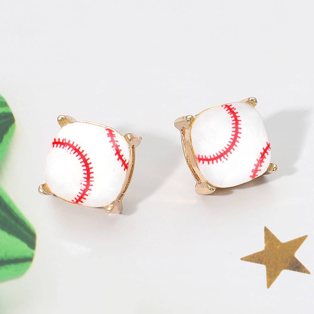 Sports Soccer Baseball Golf Football Square Stud Earring
: Baseball