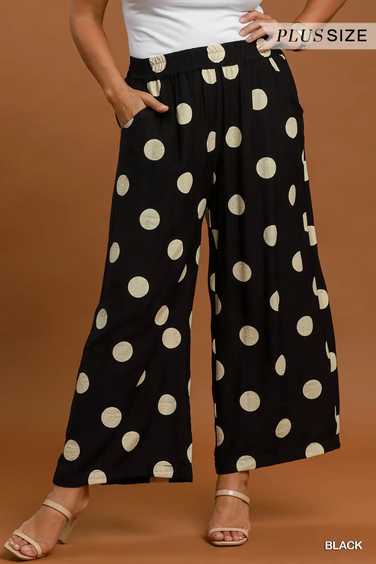 Black Polkadot Wideleg Pants