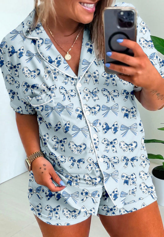 Blue Bow Pajama Set