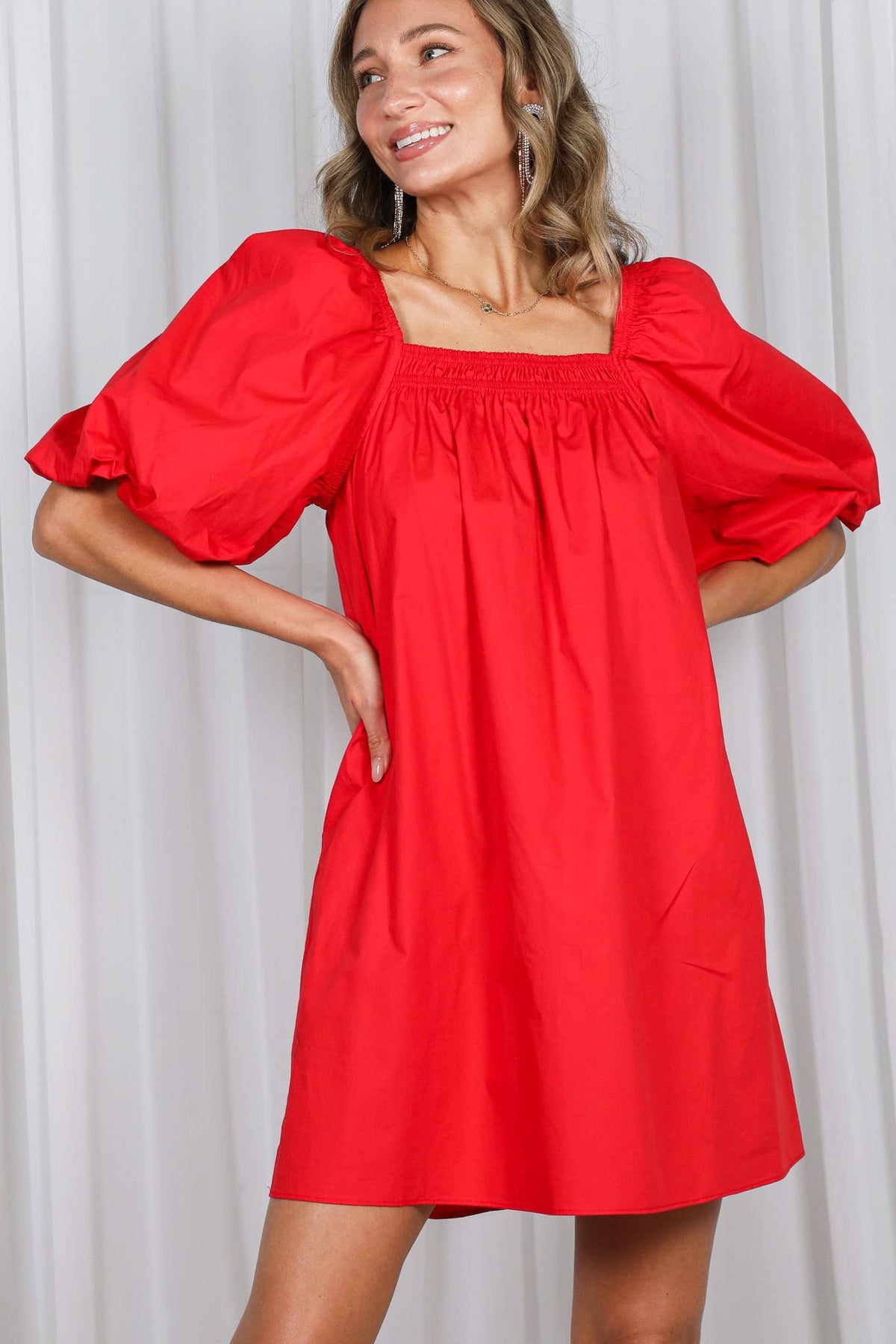 Casual Square Neck Dress Red