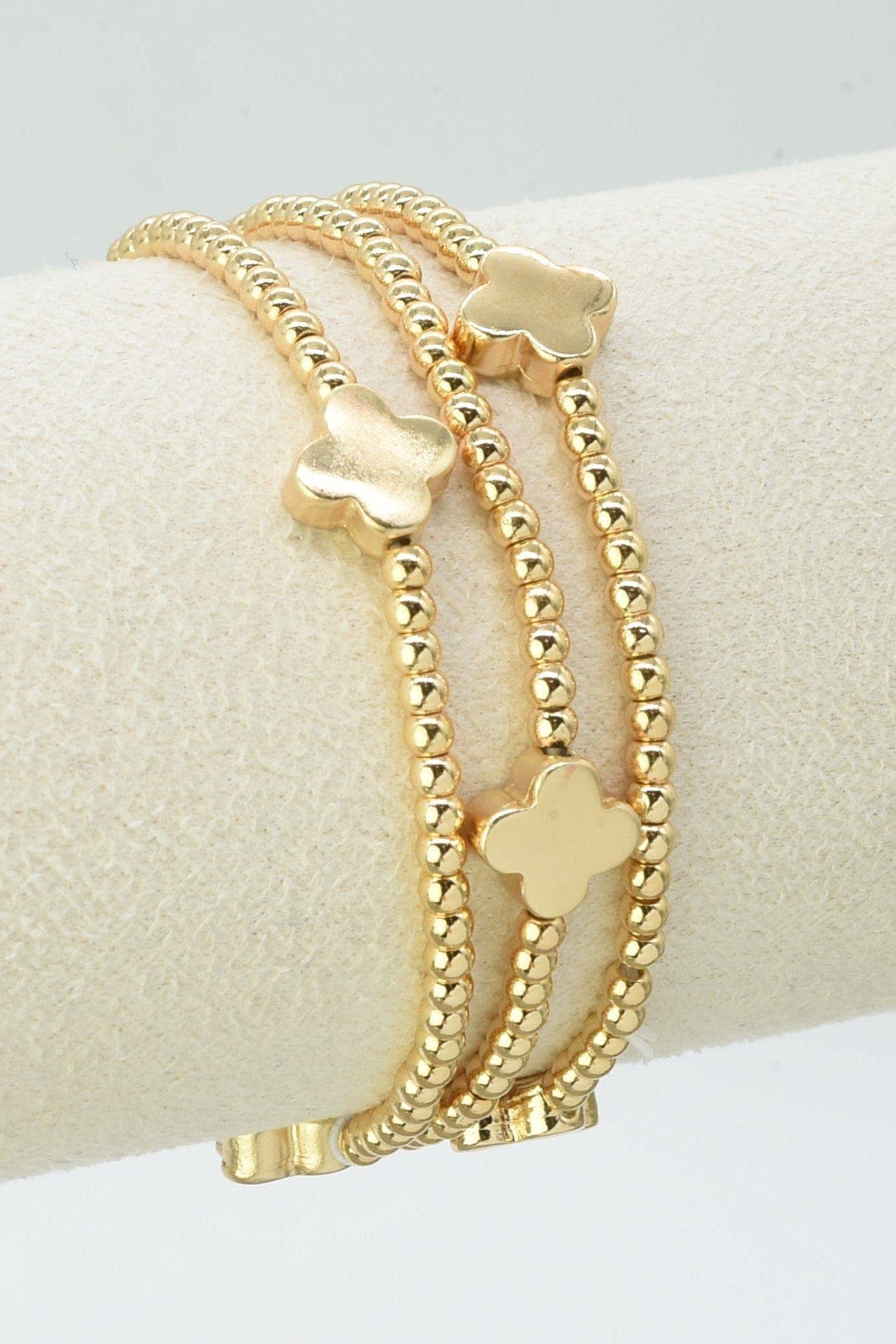 3 Piece Clover Beaded Bracelet Set: Silver