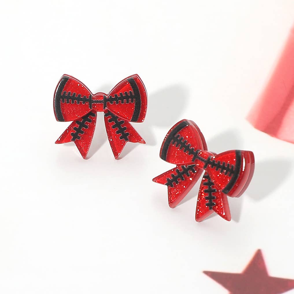 Game Day Football Bow Stud Earrings: Orange