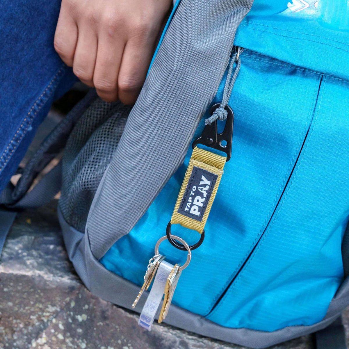 Tap To Pray® Tactical Carabiner Keychain: Moss Camo