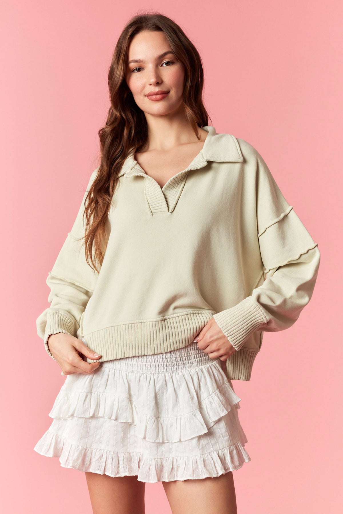 Hi-Low Hooded Sweatshirt: Light Pink