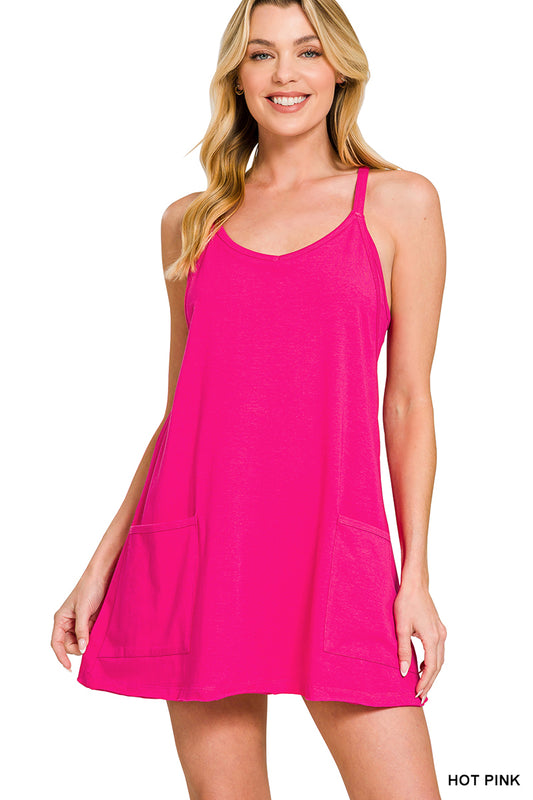 Hot Pink Romper Dress w/ Shorts